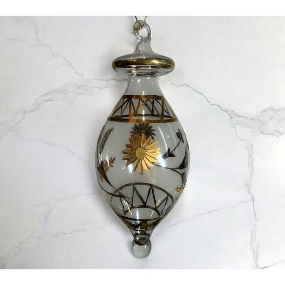 Egyptian Hand Blown Glass Finial Christmas Ornament Hand Painted Gold 7.5" Large - Picture 1 of 9
